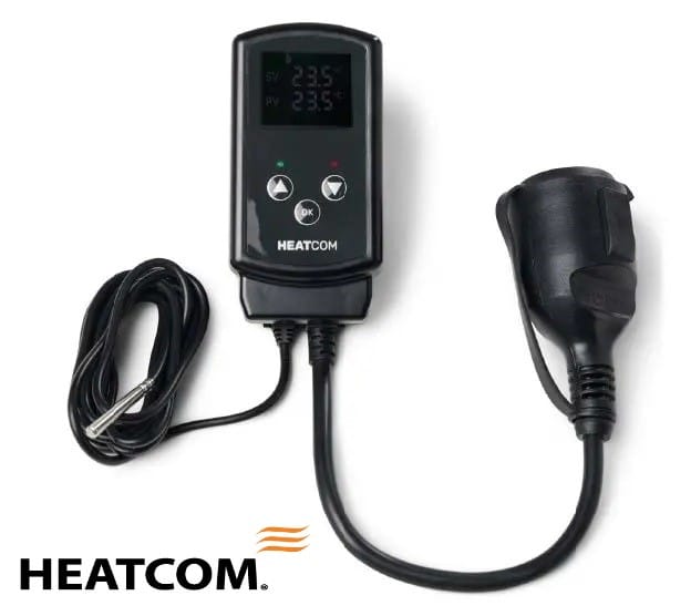 Niiskuskindel termostaat temperatuuri regulaator IP44 Heatcom HC200 taimeriga tolmukindel pistikuga pistikupesasse