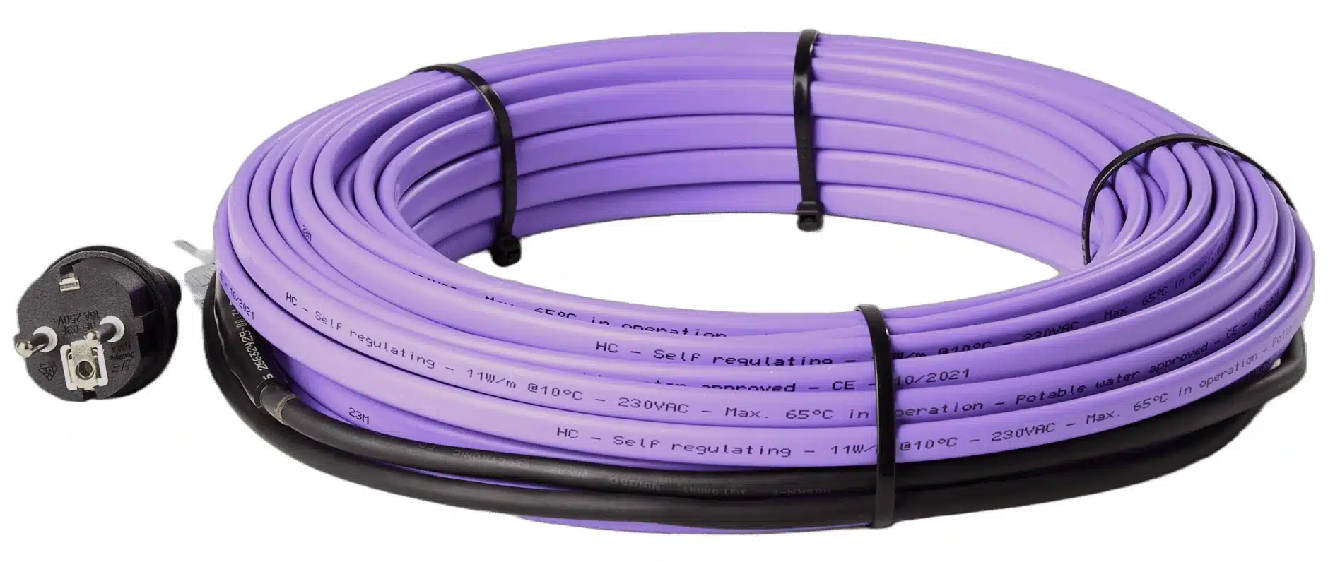 Self-regulating limiting heating cable inside drinking water pipe