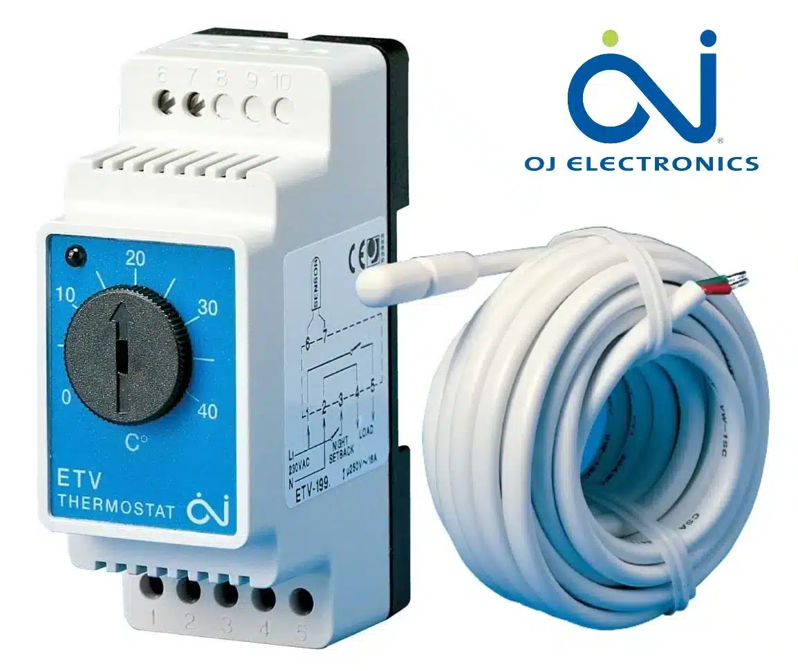 Termostaatti DIN kiskoon OJ ETV-1991 lämmityskaapelin