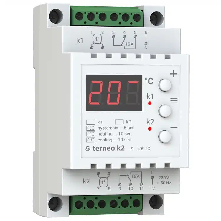 din rail panel double thermostat two outputs temperature controller Terneo K2