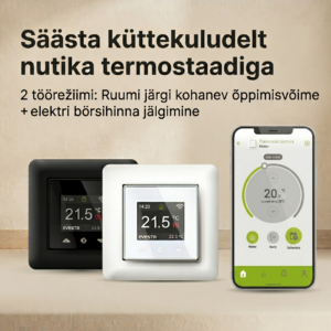 elektri turu börsihinda jälgiv tark põrandakütte termostaat temperatuuri regulaator nordpool nord pool nutitermostaat smart wifi Etherma Evesta adaptiivne ise õppiv nutikas kaugjuhitav jahutus IP21