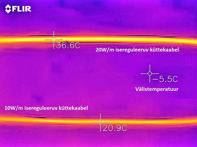 Isereguleeruv küttekaabel soojenduskaabel temperatuurid